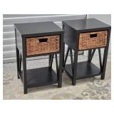Modern Side Table Pair with Basket Drawer Insert