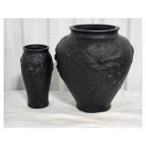 Tiffin Style Black Floral Vase Pair
