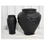 Tiffin Style Black Floral Vase Pair