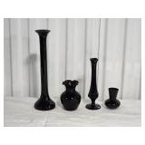 Mid-Century Modern Jet Black Studio Art Glass Vase Collection - (4)