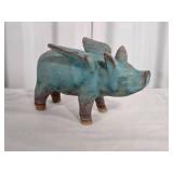 Adorable Terra Cotta Flying Pig Sculpture