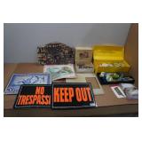 Assorted Signs and Fishing Accessories