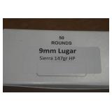 50 9mm Luger 147 Gr Sierra HP Ammo