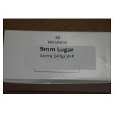 50 9mm Luger 147 Gr Sierra JHP Ammo