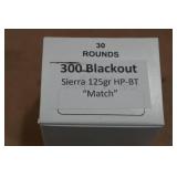 30 .300 Blackout 125 Gr Sierra HP-BT Match Ammo