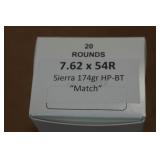 20 7.62 x 54R 174 Gr Sierra HP BT Match Ammo
