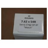 20 7.62 x 54R 174 Gr Sierra HP BT Match Ammo