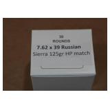 30 7.62 x 39mm 125 Gr Sierra HP Match Ammo
