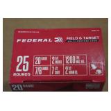 25 Federal Field & Target 20 Gauge 2-3/4" 7-1/2 Shot Shotshells