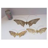 Set of 3 Vintage Mid-Century Brass Butterfly Wall Hangings