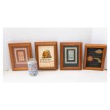 Set of 4 Small Artworks – Includes Cross-Stitched Pieces