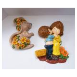 Set of Two 1970s Hand-Painted Ceramic Wall Hangings