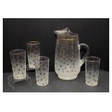Vintage Mid-Century Glass Pitcher & 4 Drinking Glasses – Starburst Design