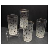 Vintage Mid-Century Glass Pitcher & 4 Drinking Glasses – Starburst Design