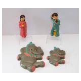 Set of 4 Hand-Painted Figurines – Elephants and Boy & Girl