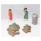 Set of 4 Hand-Painted Figurines – Elephants and Boy & Girl