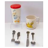 Vintage Disney & Big Bird Children’s Eating Utensils and Cups