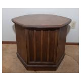 Mid-Century Modern Hexagonal Side Table with Storage – Likely Walnut