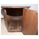 Mid-Century Modern Hexagonal Side Table with Storage – Likely Walnut