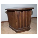 Mid-Century Modern Hexagonal Side Table with Storage – Likely Walnut