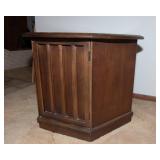 Mid-Century Modern Hexagonal Side Table with Storage – Likely Walnut