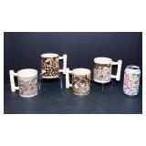 Set of 4 Vintage 1970s Royal Crown “Jungle Safari” Coffee Mugs – Bamboo Handles