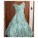 Vintage 1950s Harry Keiser Blue Dress with Hoop Crinoline