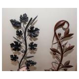Set of 2 Metal Wall Hangings - One Wine Bottle Holder, 35" Tall
