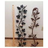 Set of 2 Metal Wall Hangings - One Wine Bottle Holder, 35" Tall