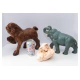 Set of 3 Vintage Painted Ceramic Animals – Horse, Elephant & Pigs