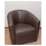 Brown Swivel Chair – Barrel Shape - Likely Leather