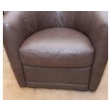 Brown Swivel Chair – Barrel Shape - Likely Leather