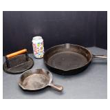 Set of 2 Cast Iron Pans & Cast Iron Charcoal Companion Press