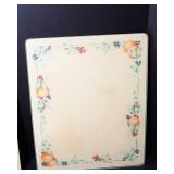 Set of 2 Corning Glass Counter Savers & Wood Cutting Board