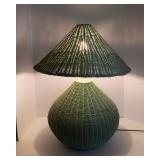 Blue Wicker Lamp with Wicker Shade – Tested & Works