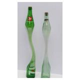 Two Vintage Stretched Glass Pop Bottles – 7Up & Coke