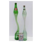 Two Vintage Stretched Glass Pop Bottles – 7Up & Coke