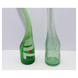 Two Vintage Stretched Glass Pop Bottles – 7Up & Coke