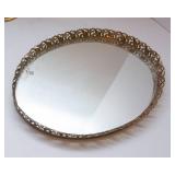 Mirrored Tray with Vanity Mirror – Brass Base