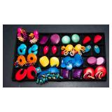 Set of 16 Pairs of Vintage Colorful Wooden Earrings