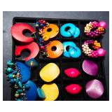 Set of 16 Pairs of Vintage Colorful Wooden Earrings
