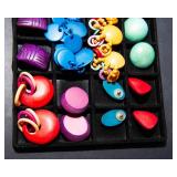 Set of 16 Pairs of Vintage Colorful Wooden Earrings