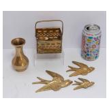 Brass Items Collection – Wall Birds, Vase, and Basket