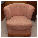 Vintage Swivel Barrel Chair with Tassel Fringe – 24" W x 23" D x 28" T