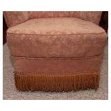 Vintage Swivel Barrel Chair with Tassel Fringe – 24" W x 23" D x 28" T