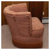 Vintage Swivel Barrel Chair with Tassel Fringe – 24" W x 23" D x 28" T