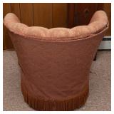 Vintage Swivel Barrel Chair with Tassel Fringe – 24" W x 23" D x 28" T