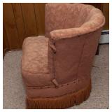 Vintage Swivel Barrel Chair with Tassel Fringe – 24" W x 23" D x 28" T