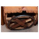 Vintage Swivel Barrel Chair with Tassel Fringe – 24" W x 23" D x 28" T