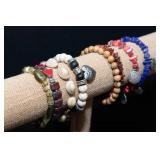 Set of 7 Stone and Glass Bead Bracelets